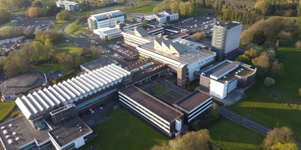 an aerial view of a building in a city