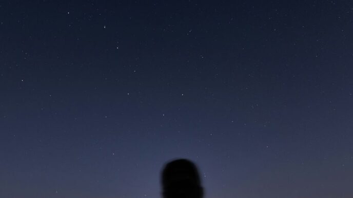 man in black jacket standing under blue sky during night time