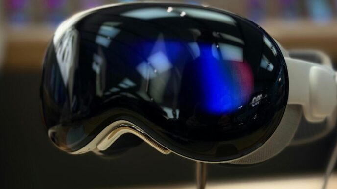 A pair of ski goggles sitting on top of a wooden table
