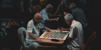 a group of older men playing a game of chess