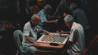 a group of older men playing a game of chess