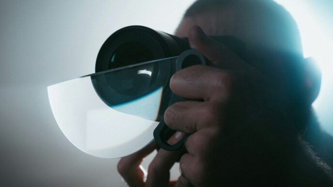 person holding black camera lens