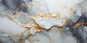 a white and gold marble with gold accents