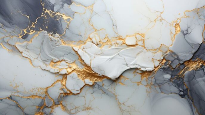 a white and gold marble with gold accents