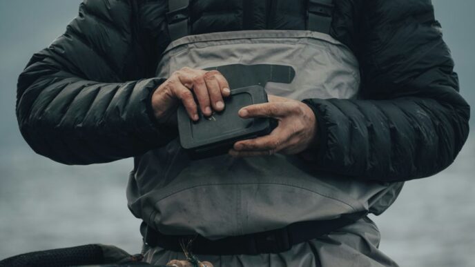 person in black jacket holding black smartphone