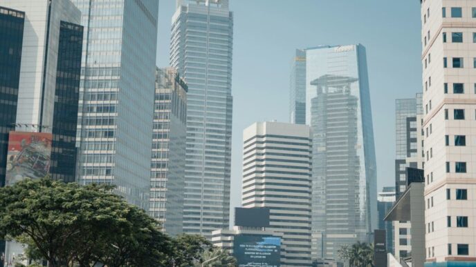 a group of tall buildings