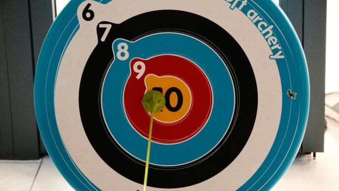 An arrow hits the bullseye on a target.