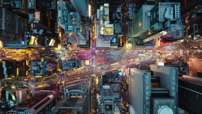A city filled with lots of tall buildings