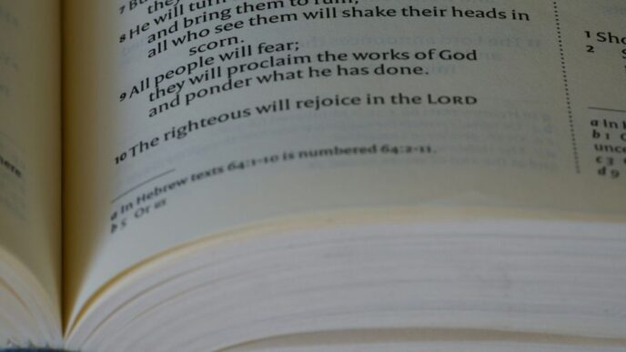 a close up of an open book on a table