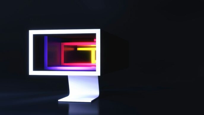 a computer monitor sitting on top of a table