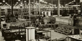 grayscale photo of industrial machine