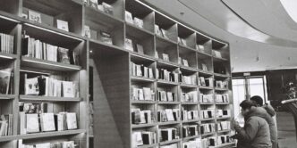 a person sitting in a library