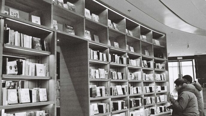 a person sitting in a library