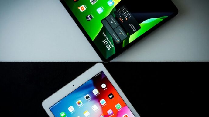black ipad on white table