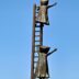 Statues of people climb a ladder to the sky.