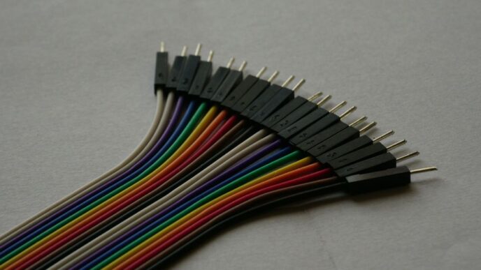 A close up of a bunch of wires on a table