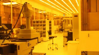 a lab with a microscope and other equipment