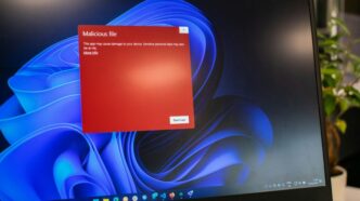 a dell laptop computer with a red screen