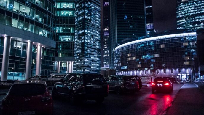 high rise building with lights during nighttime