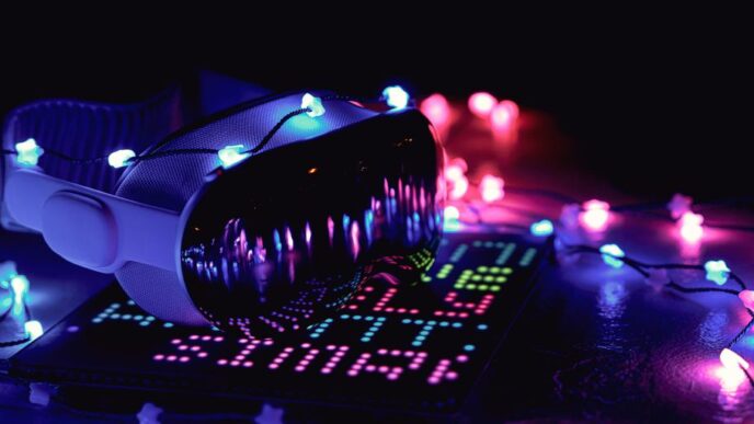 A close up of a camera with a lot of lights around it