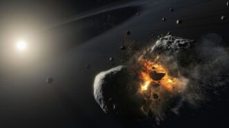 an artist's impression of a collision between two planets