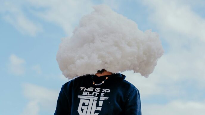 a person with a cloud on their head