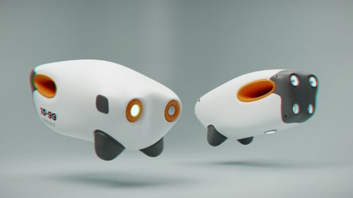 A couple of white and black objects on a gray background