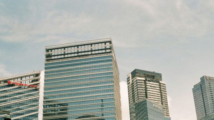white and blue high rise building