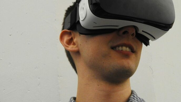 man wearing VR glass headset