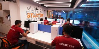 A group of people playing a video game