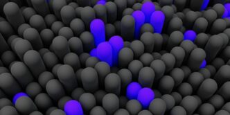 a large group of black and blue balls