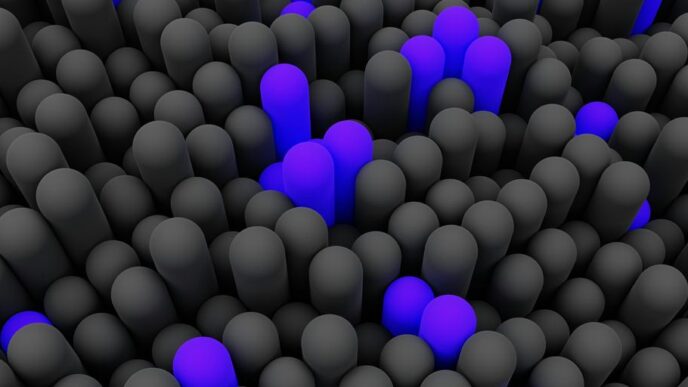 a large group of black and blue balls