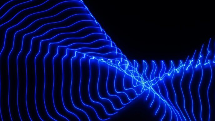 a blue wave of light in the dark