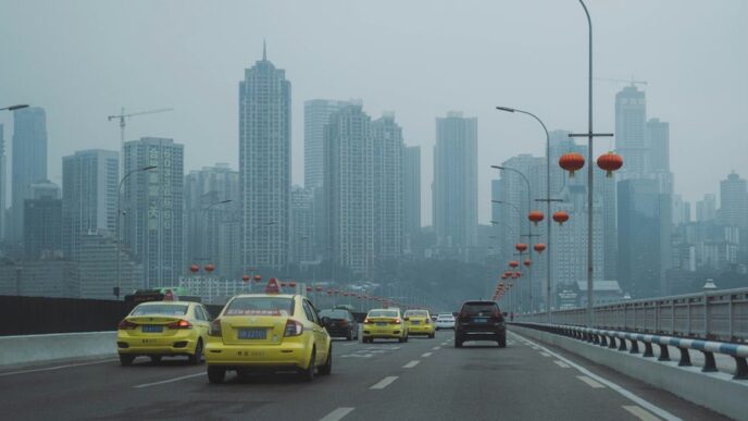 cars on road near city buildings during daytime