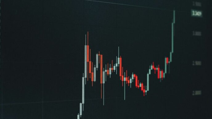 Stock market chart showing upward trend.