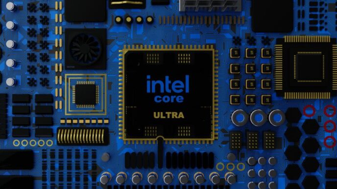 a close up of a computer chip with the intel core logo on it