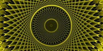 Yellow spiral pattern creates a unique optical illusion.