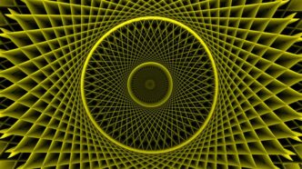 Yellow spiral pattern creates a unique optical illusion.