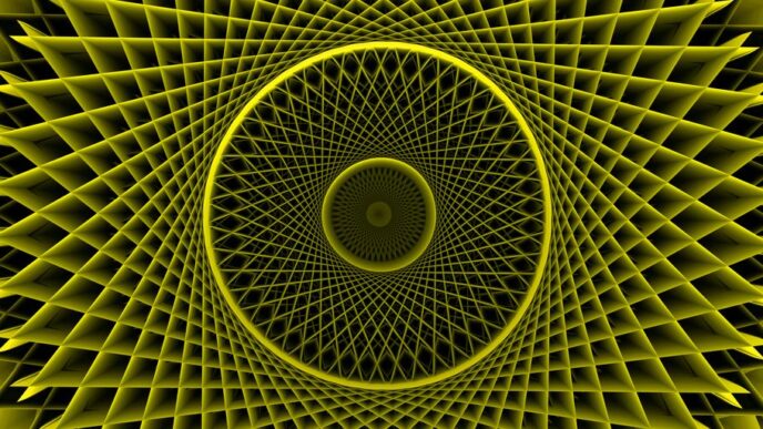 Yellow spiral pattern creates a unique optical illusion.
