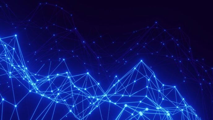 a blue background with lines and dots