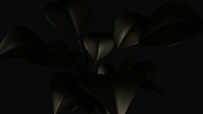 a black background with a bunch of leaves