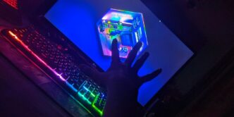 a person is playing a video game on a computer