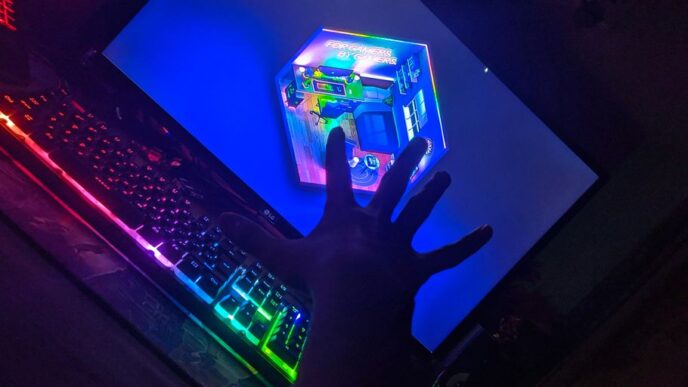 a person is playing a video game on a computer