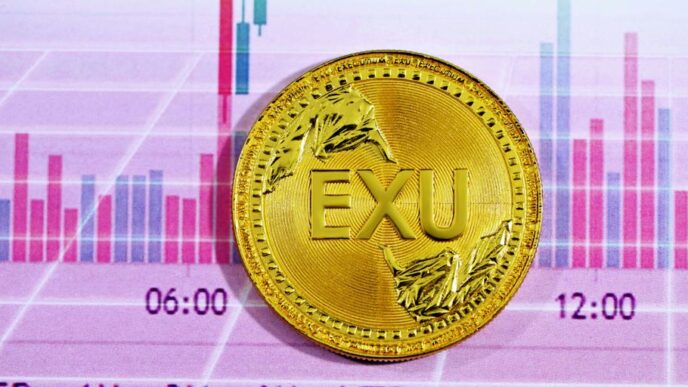 gold round coin on pink and white textile