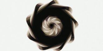 A spiraling dark form against a white background.