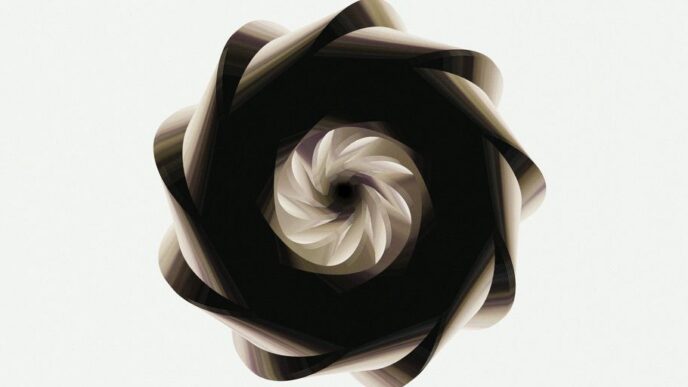 A spiraling dark form against a white background.