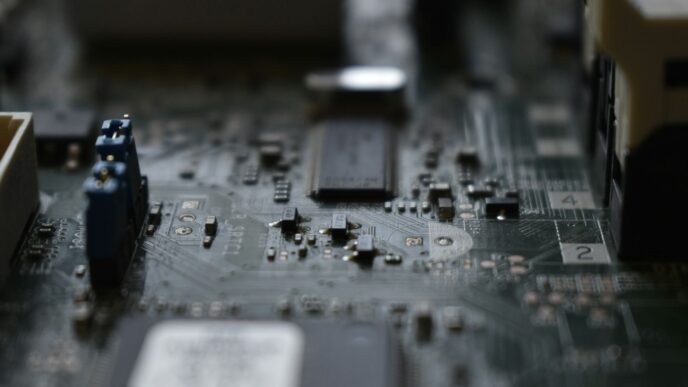 brown circuit board in close-up photography