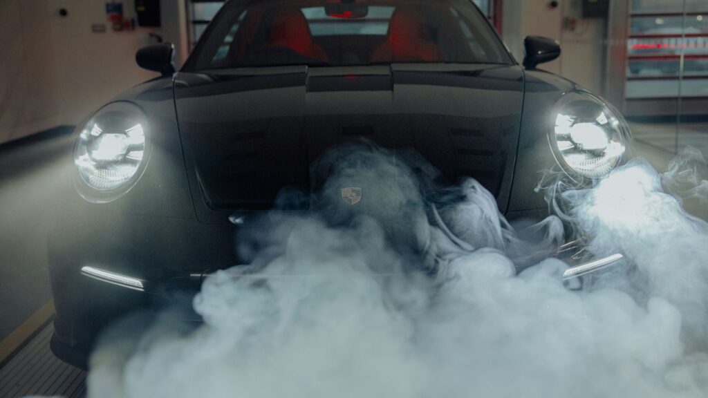 a car with smoke coming out of it