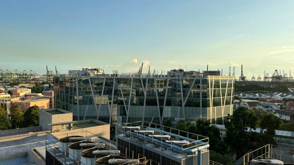 a large glass building with a large glass front