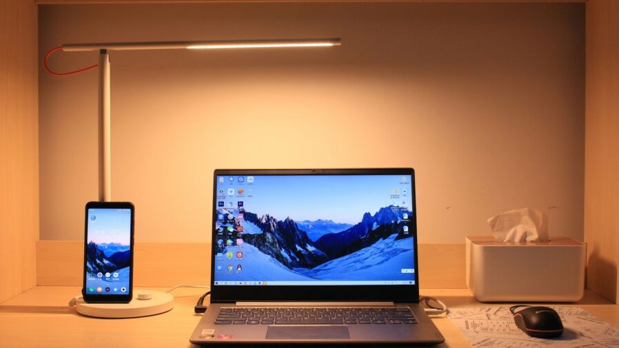 white and black laptop computer